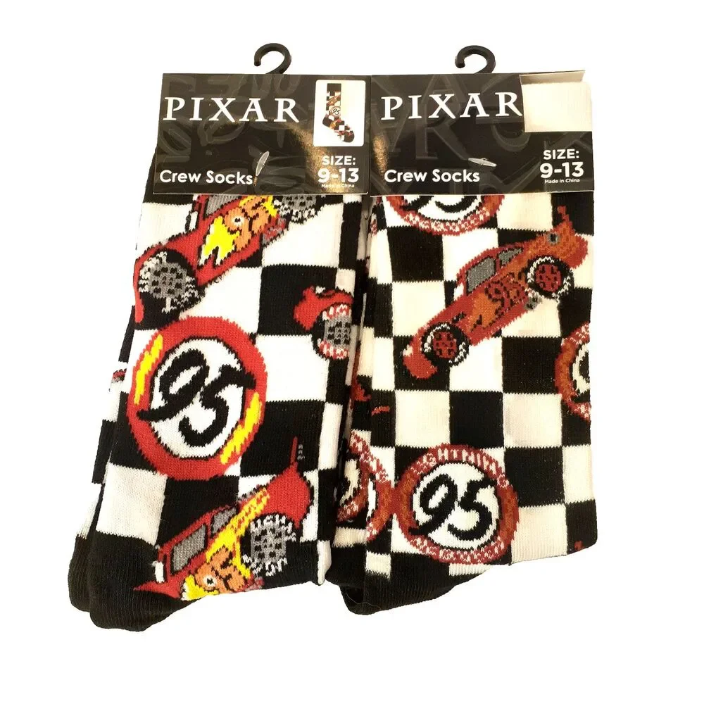 Disney Pixar Cars Movie Mens 2 Pack Multicolor Striped Crew Socks Sz 6-12 NWT